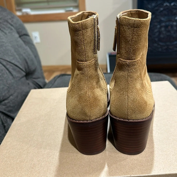 J.CrewFactory Women Western Tan Suede Ankle Zip Boots - Picture 5 of 9